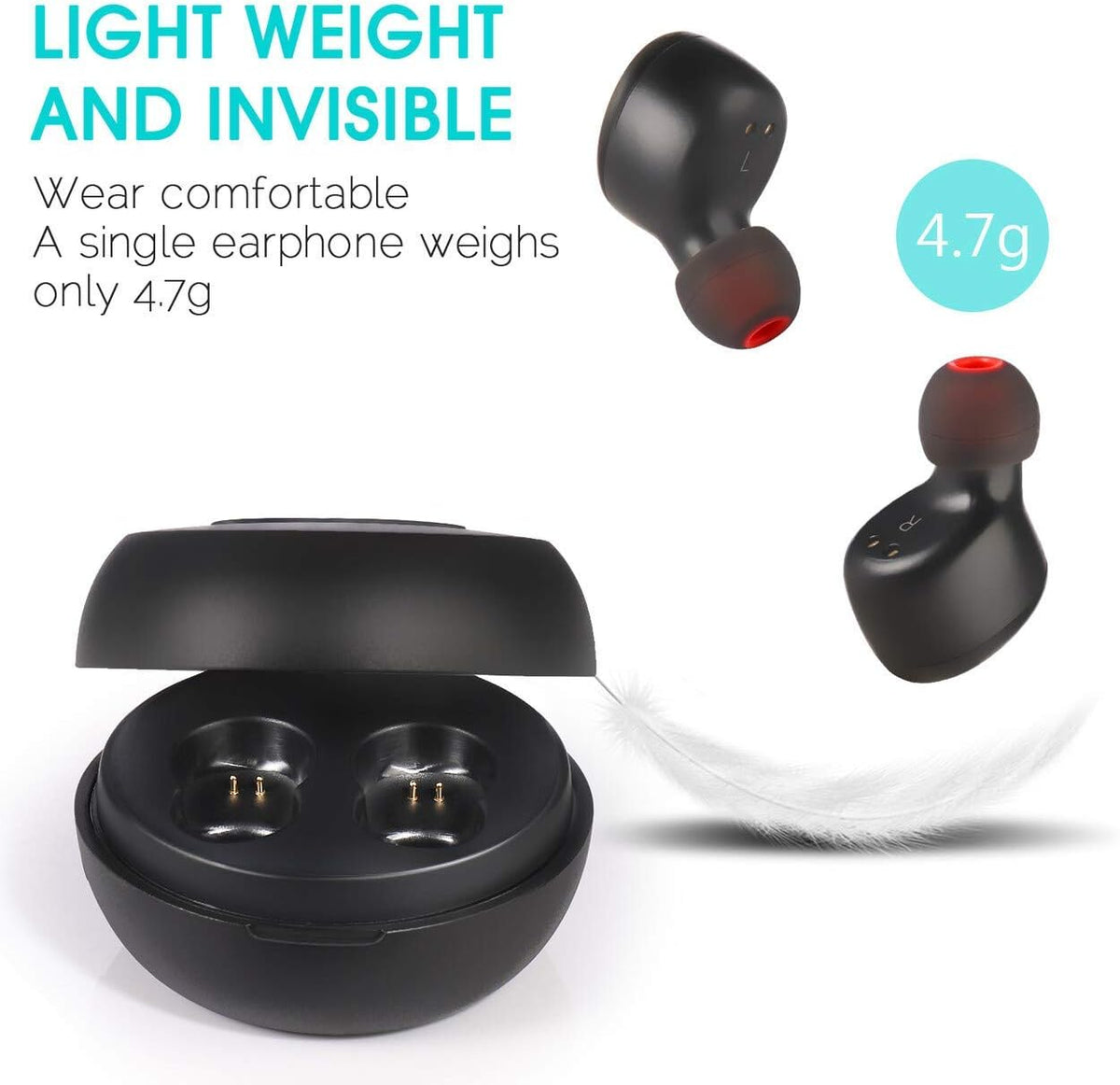 IP68 Waterproof Wireless Bluetooth 5.0 Earbuds with Wireless Charging Case, Pack of 2 X98009