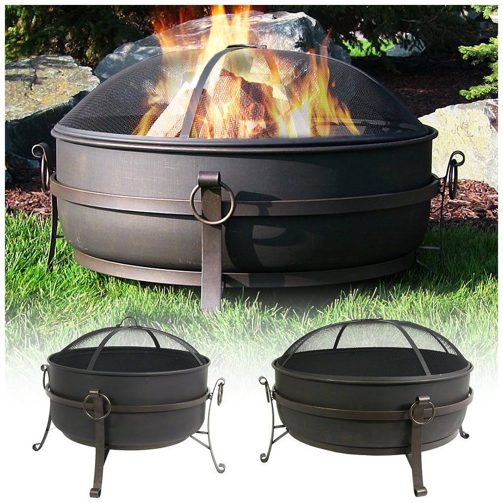 Steel Cauldron Fire Pit with Spark Screen, 34-Inch D73683