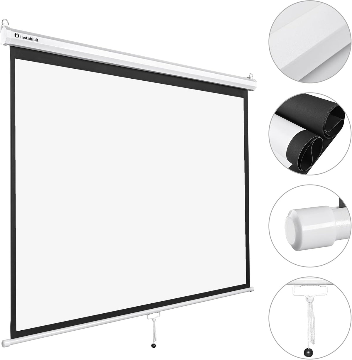 72" Diagonal 4:3 Manual Pull Down Projection Screen Matte White F863