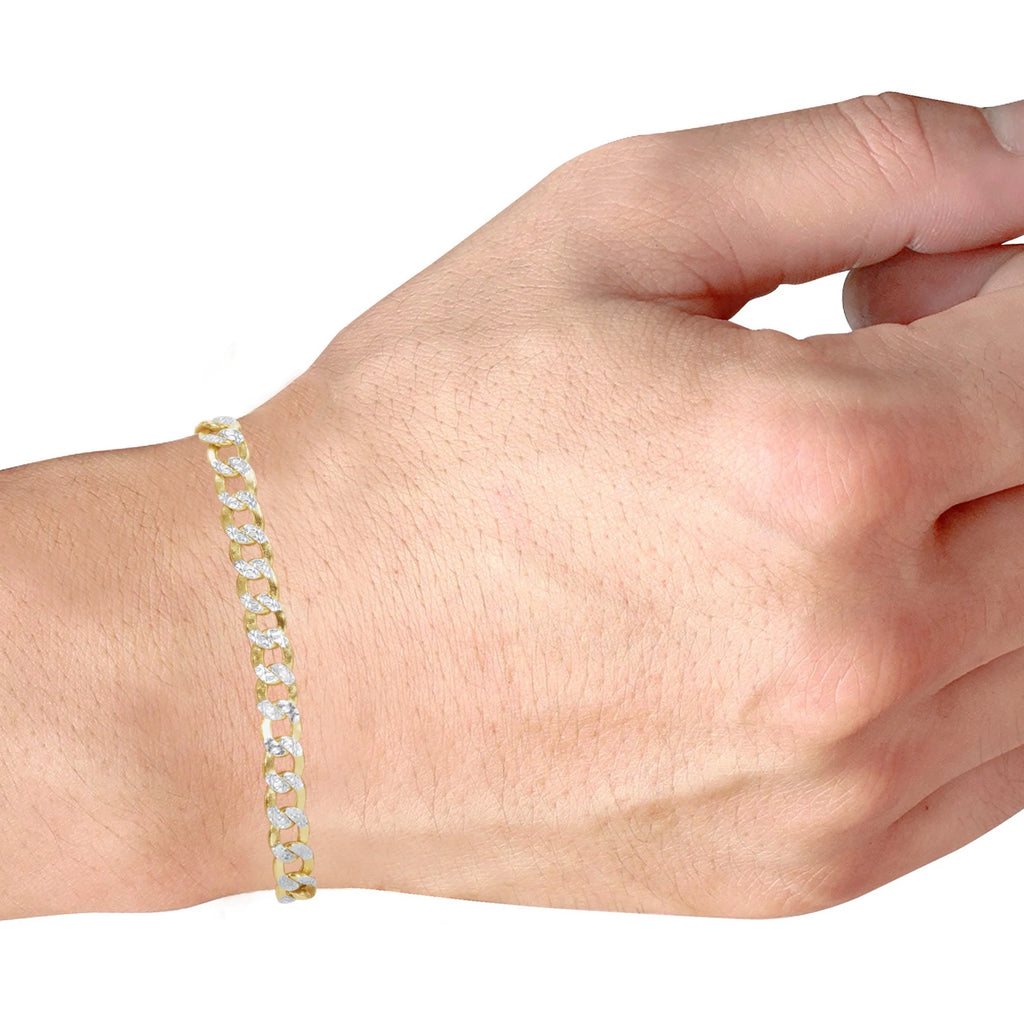 14k Yellow Gold Cuban Chain Diamond Cut Two Tone Bracelet K8525