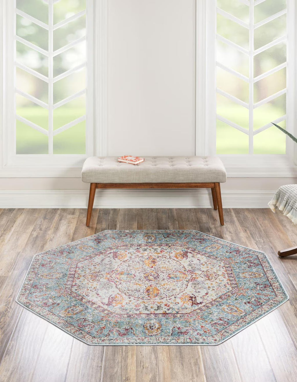 Light Blue/Cream Octagon Rug N2495