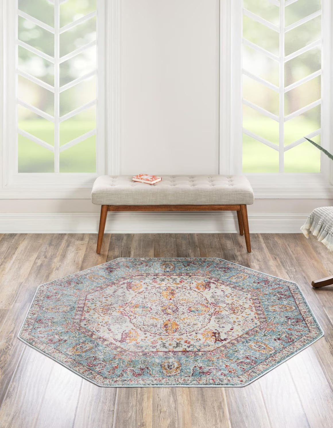 Light Blue/Cream Octagon Rug N2495