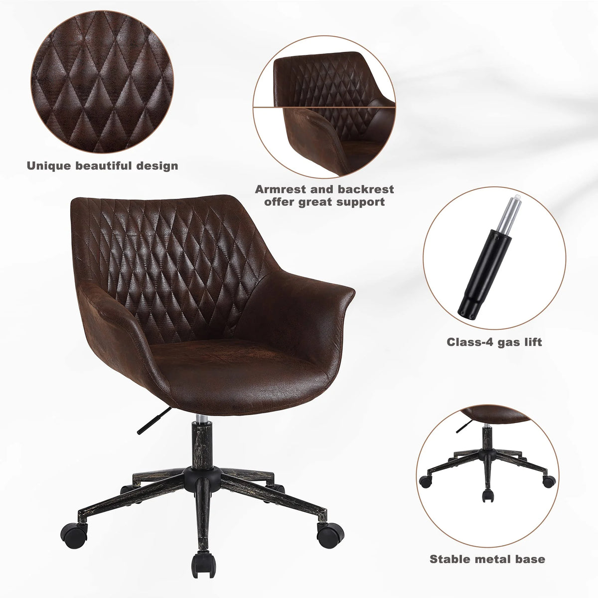 Faux Leather Height Adjustable Desk Chair with Armrest and Wheels Z8551