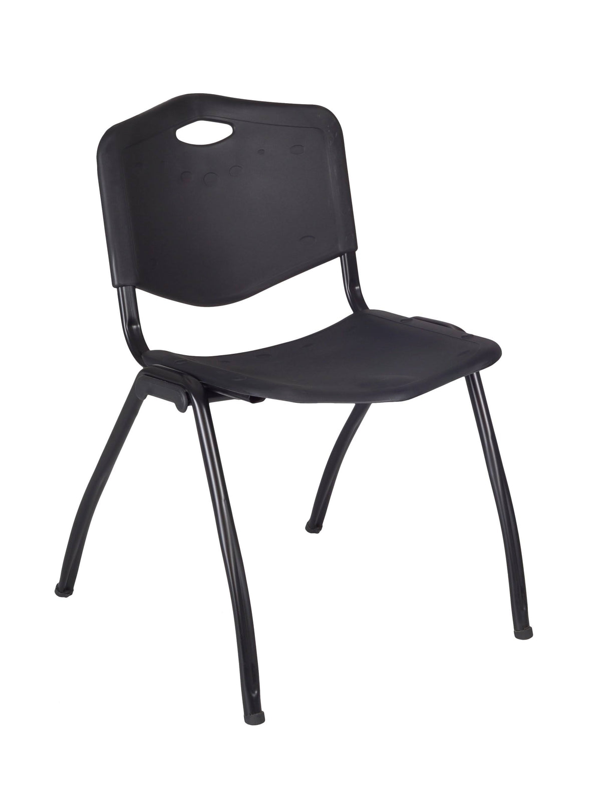 36x22 Square Breakroom Table Mocha Walnut with 4 Stack Chairs Black Z90213