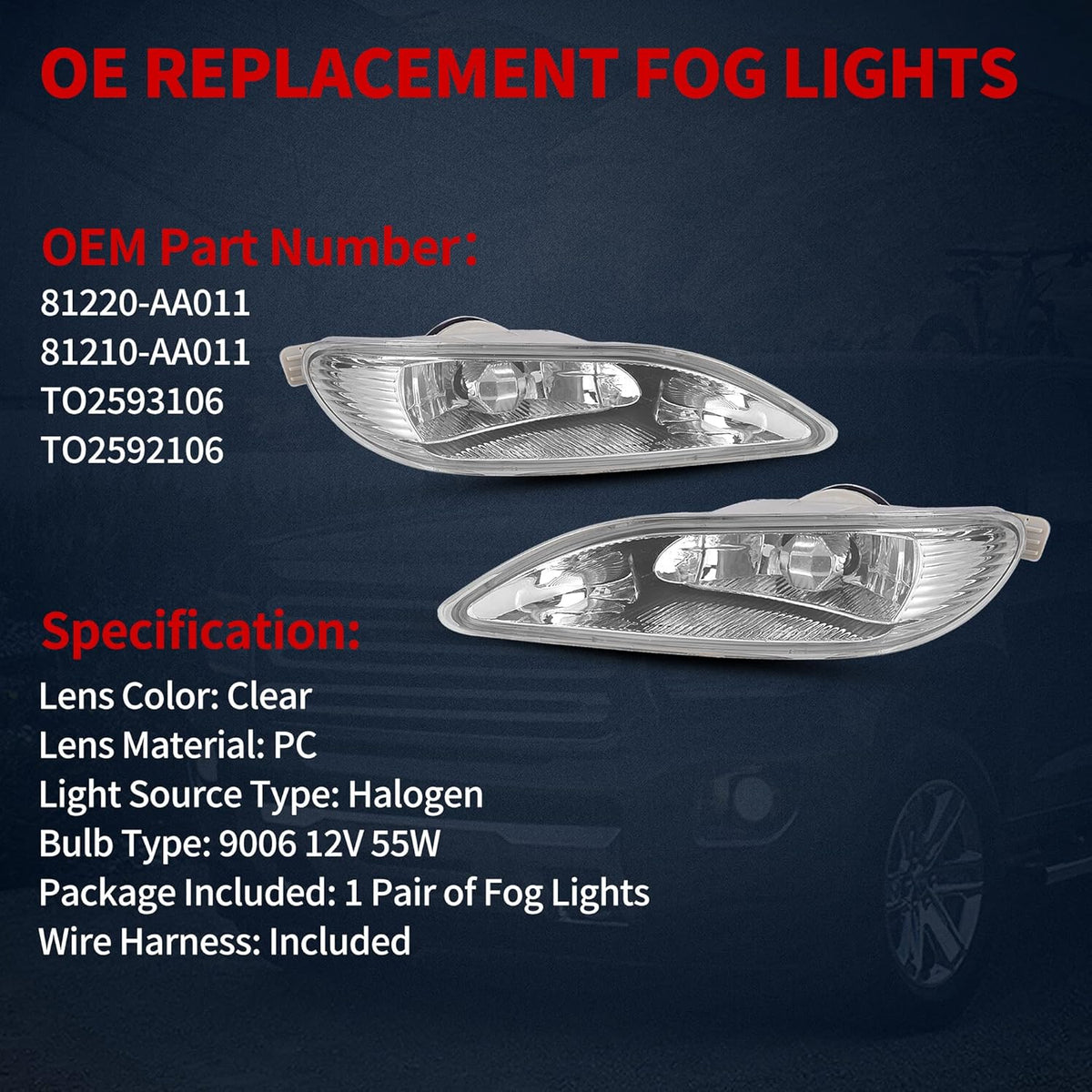 Fog Lights Replacement with Wiring Harness and Switch L402227