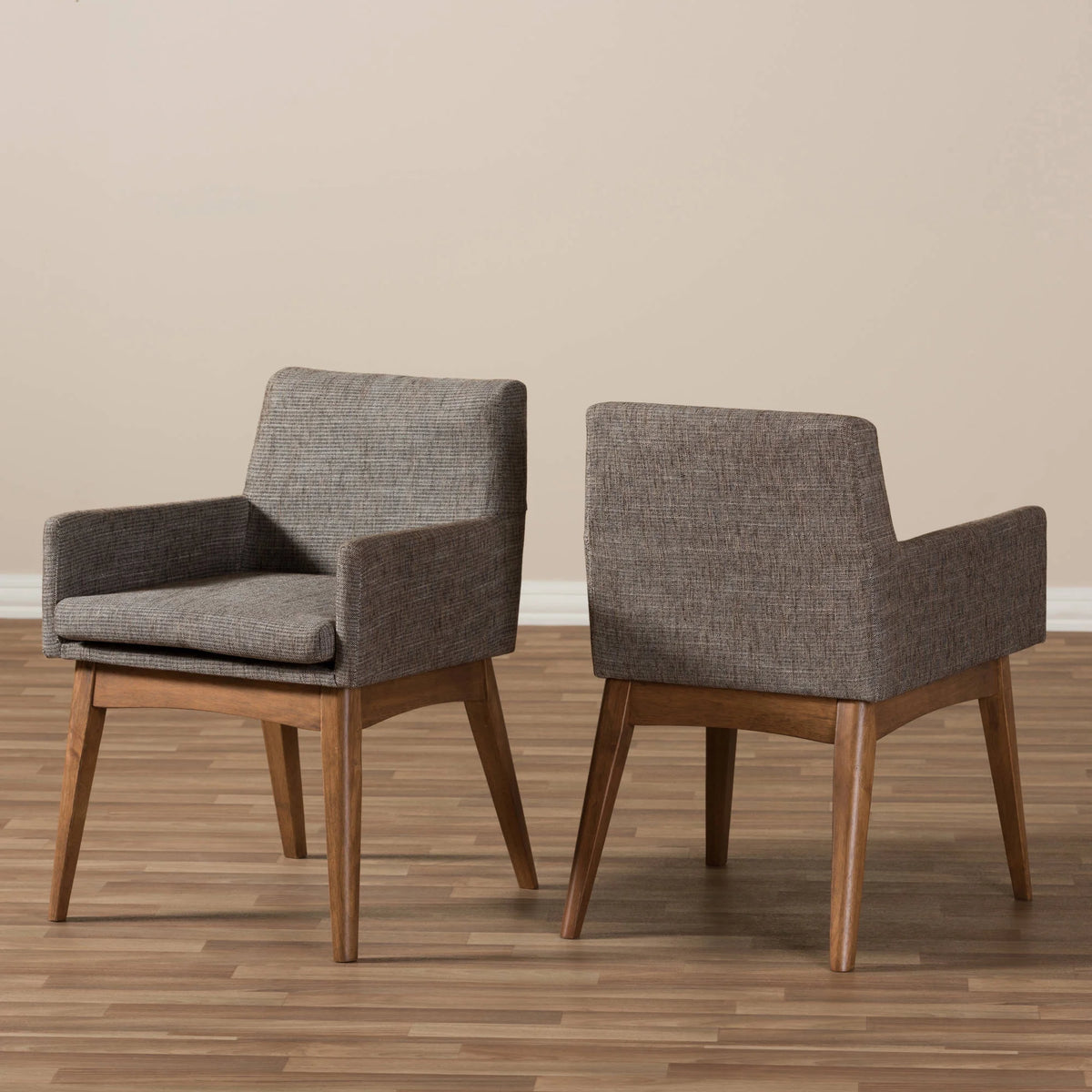 Set of 2 Walnut Wood Fabric Upholstered Arm Chairs K3490