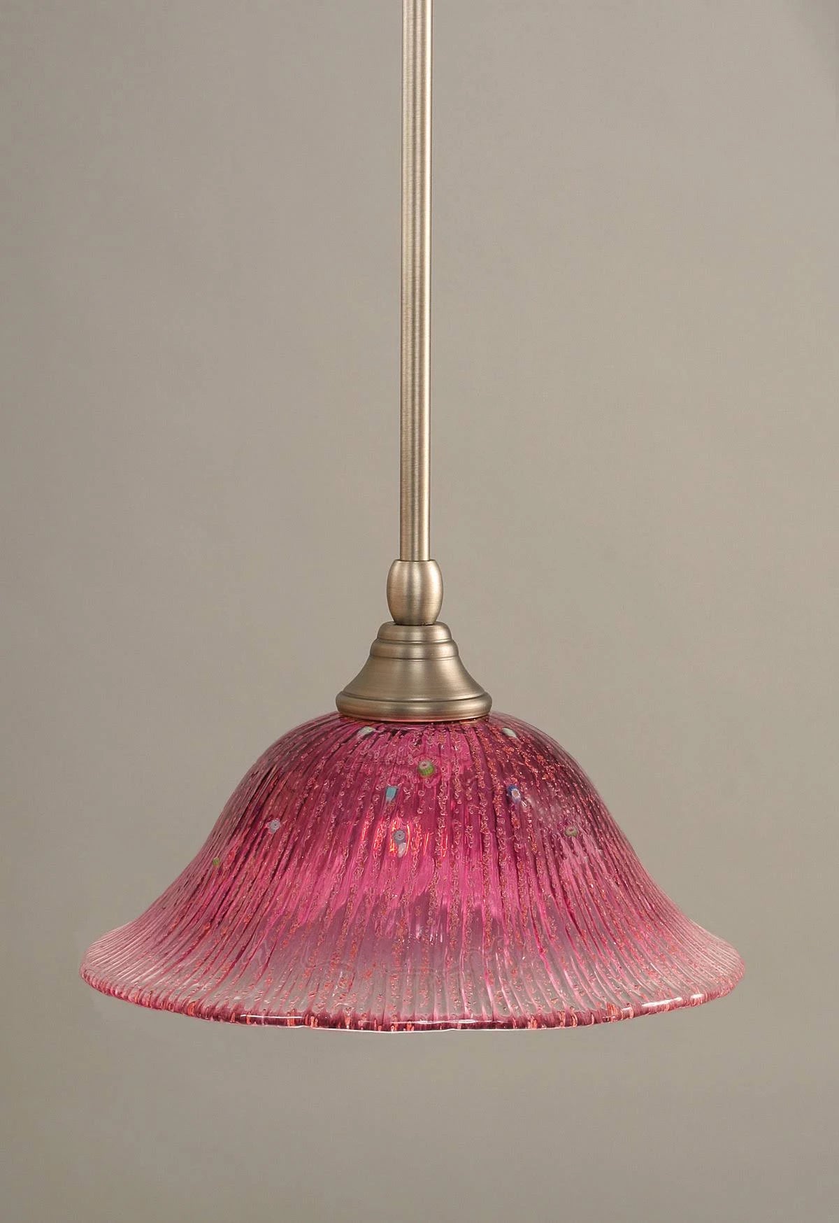 One Light Stem Mini-Pendant Brushed Nickel Finish with Wine Crystal Glass A2451