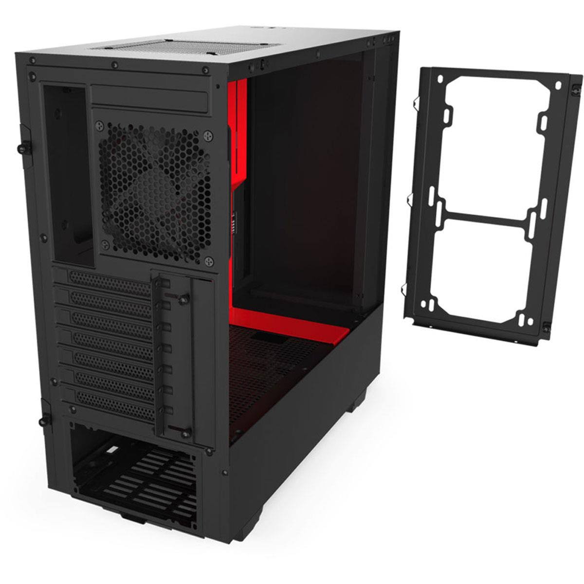 Matte Black/Red Compact Mid-Tower Case with Tempered Glass I8078