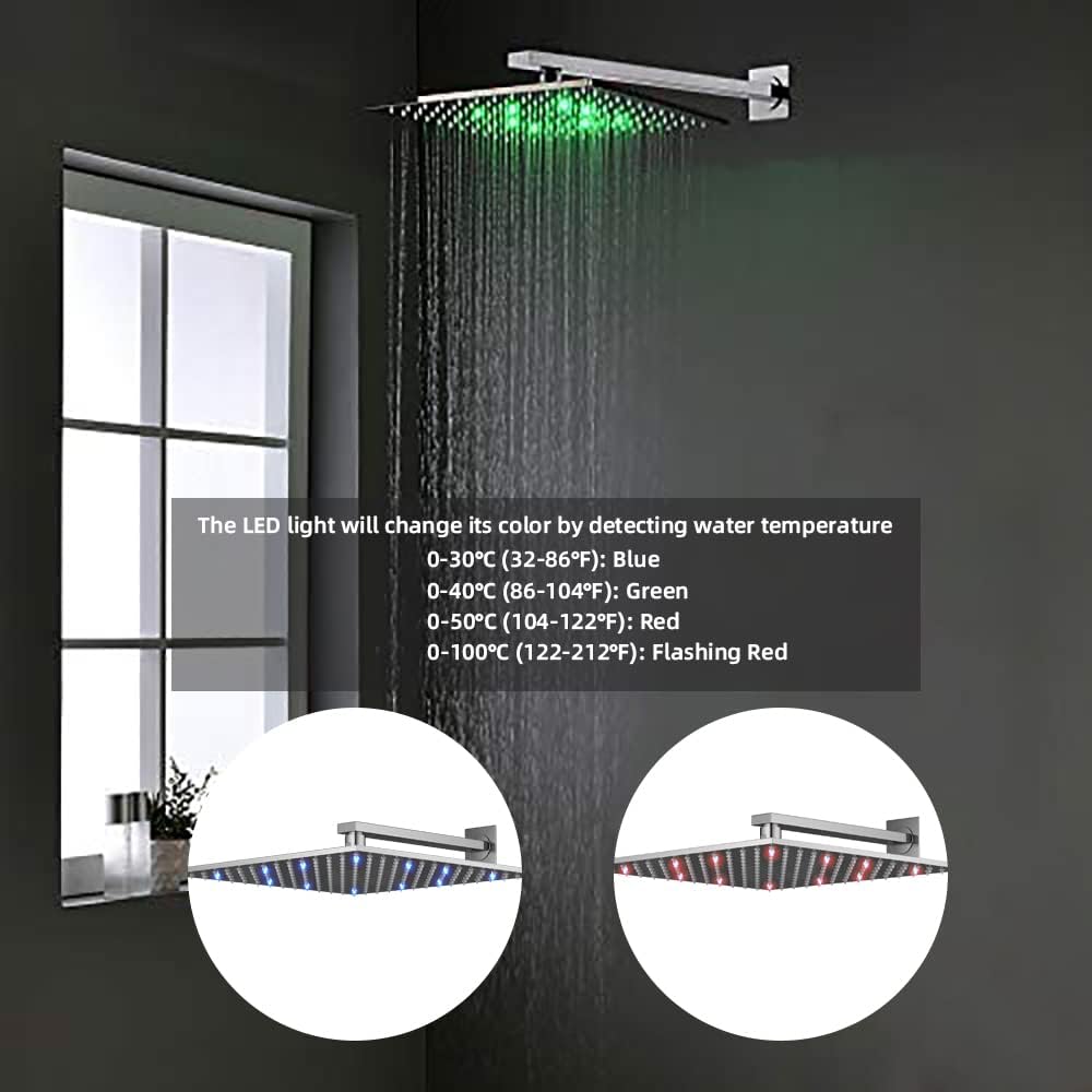 Chrome Wall Mounted LED Rain Shower System with Thermostatic Valve Combo Set W22488