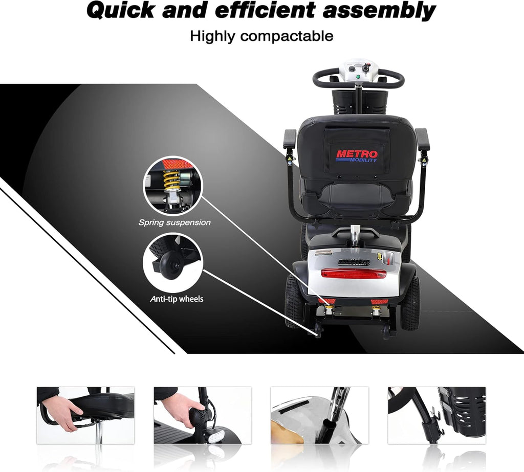 4 Wheel Mobility Scooter with Head Light, Max Speed 5 Mph, Max Load 265lbs, Lightweight and Compact Q779922