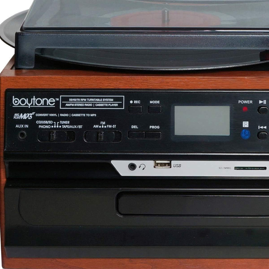 Bluetooth Record Player Turntable with AM/FM Radio, CD/Cassette Player, 2 Stereo Speakers D469