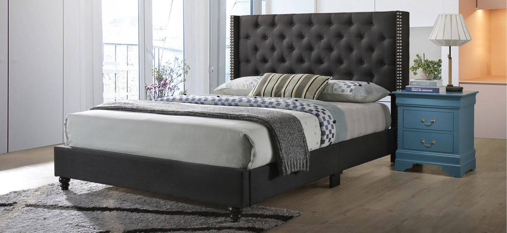 King Upholstered Bed, Ash Black V921335