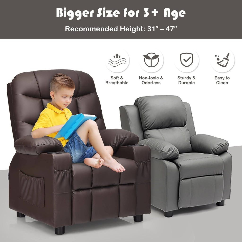 Blue PU Leather Kids Recliner Chair with Cup Holders Z631