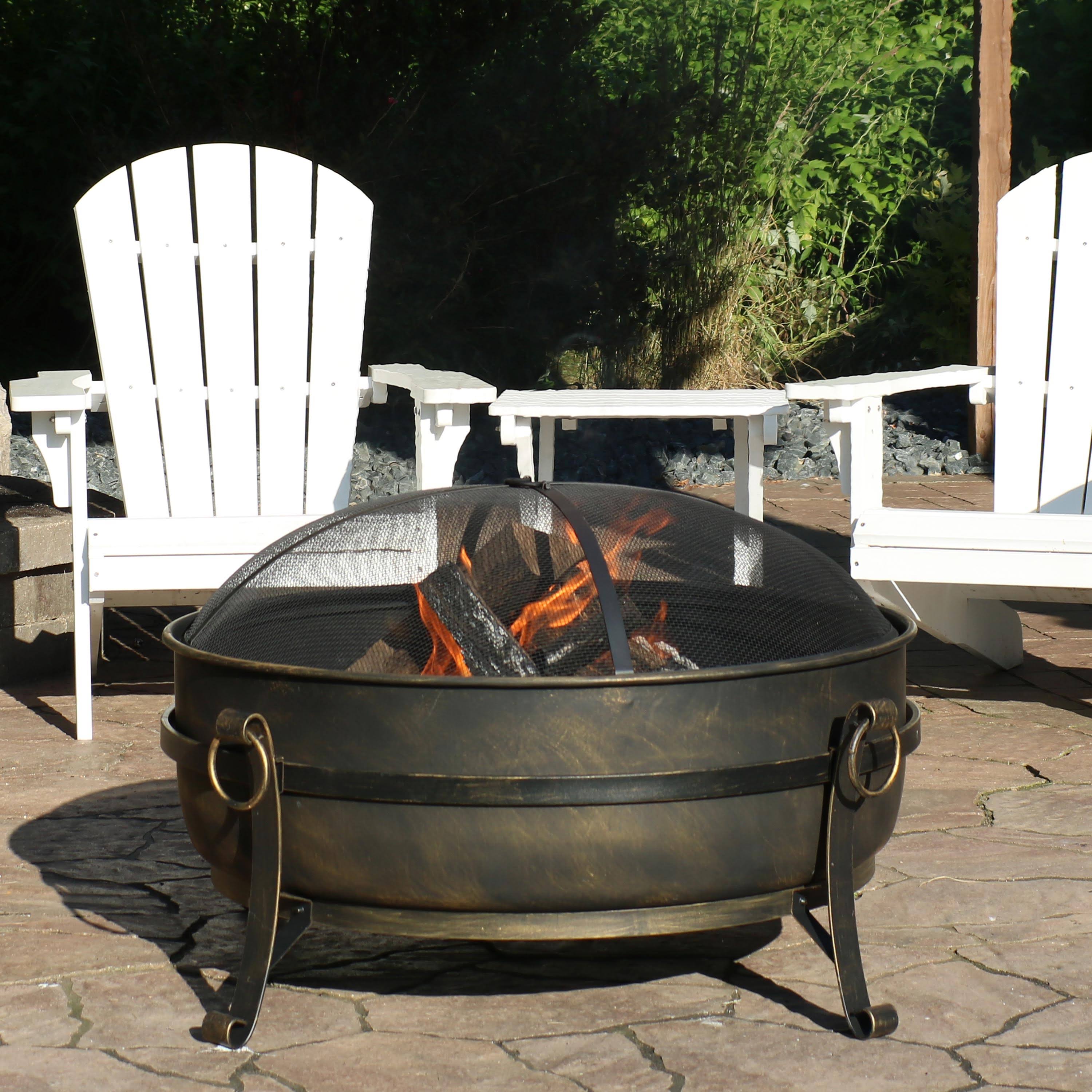 Steel Cauldron Fire Pit with Spark Screen, 34-Inch D73683