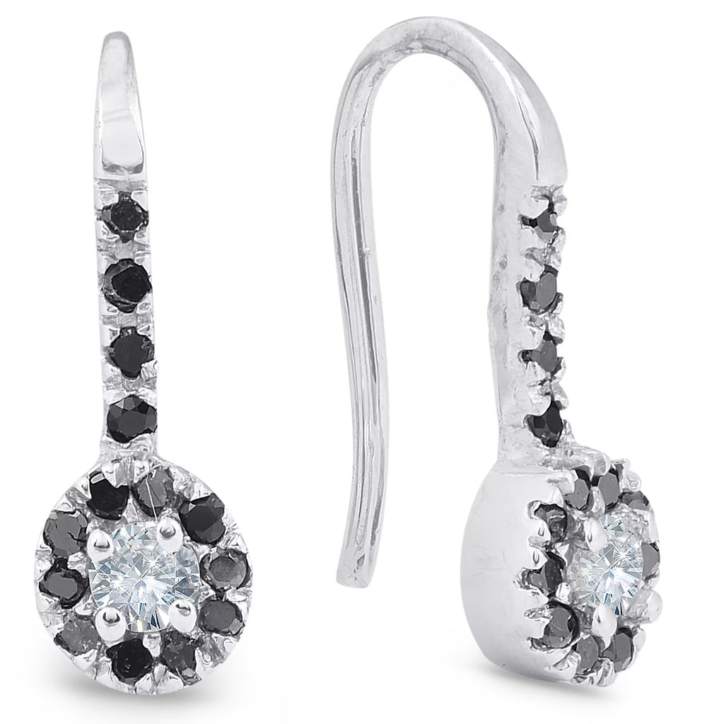 1/4ct Black Diamond Dangle Drop Studs Earrings 10K White Gold Z9667