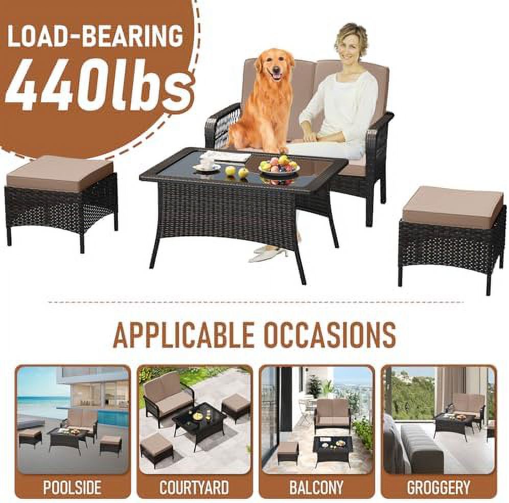 Sand 4PC Rattan Patio Conversation Set with Loveseat and Ottoman F124