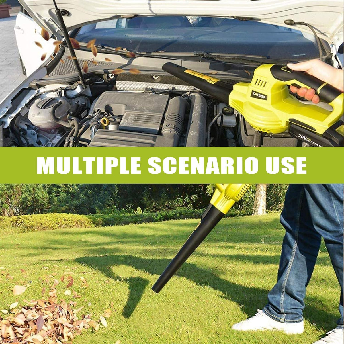 Cordless Leaf Blower with Battery, 2 Speed, Extendable, Lightweight Portable, 20V MAX, Pack of 2 W474