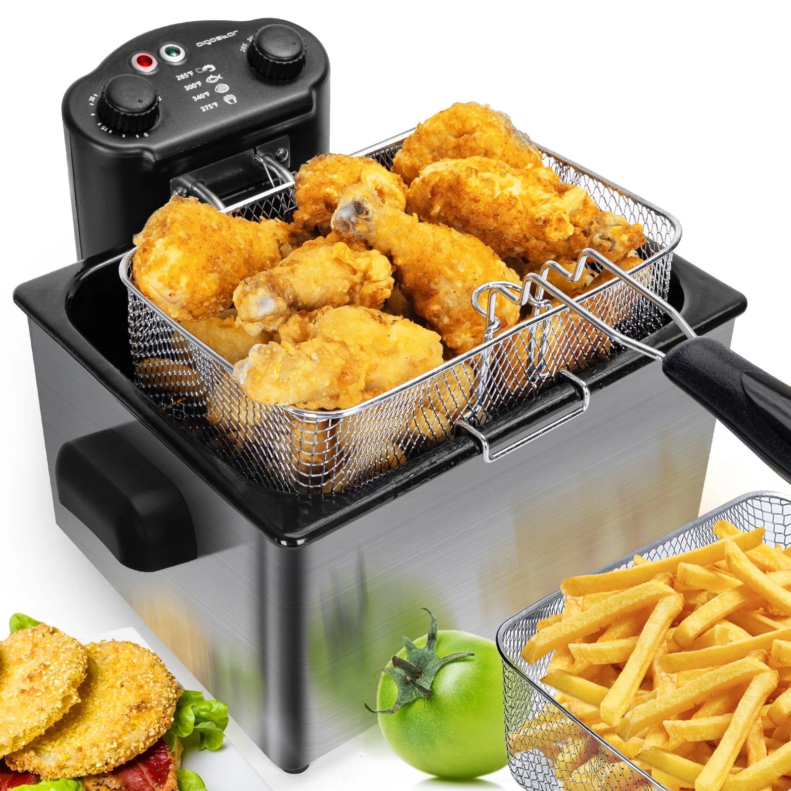 4.2Qt Electric Deep Fryer with 3 Baskets and Lid Z800476