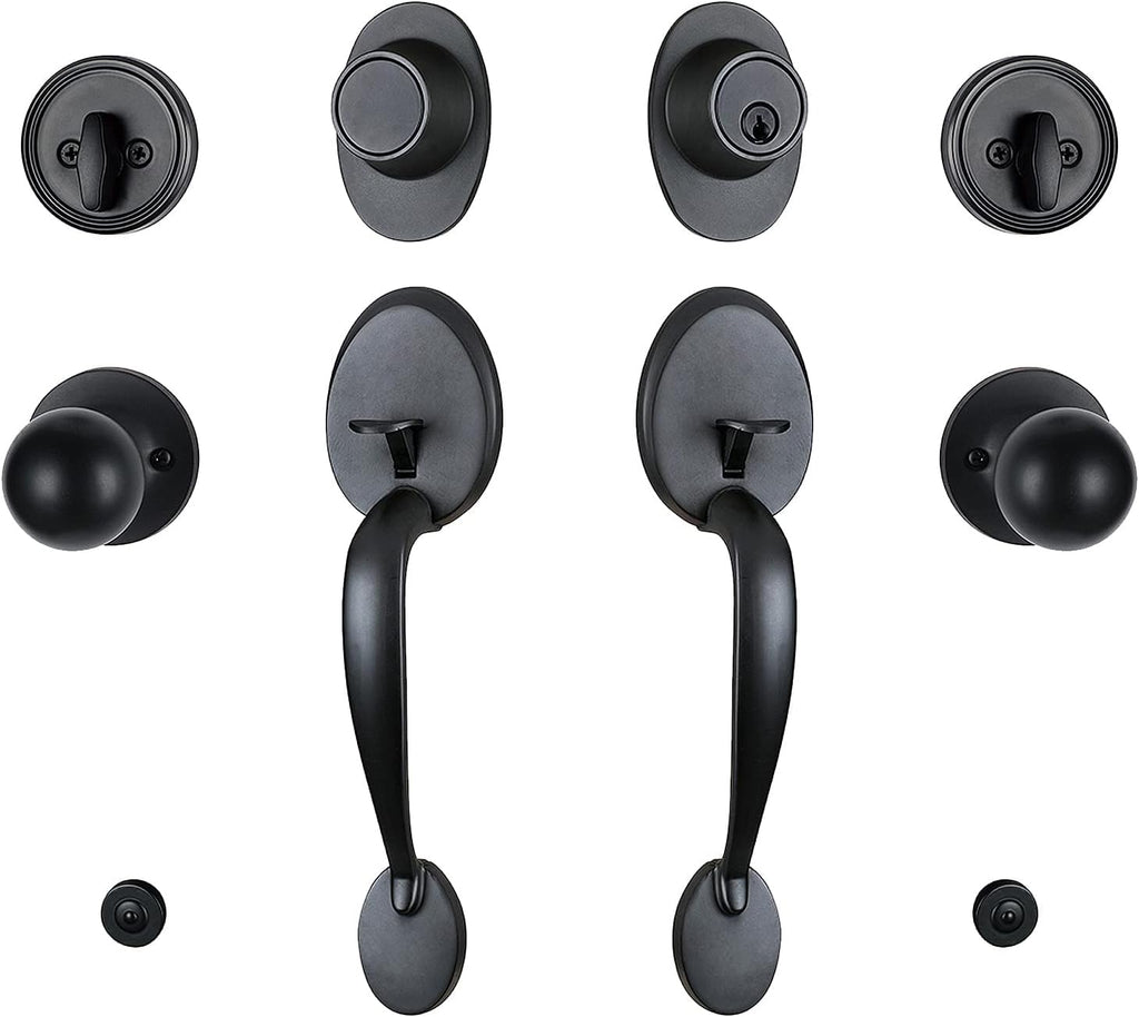 Iron Black Keyed Entry Door Handleset with Deadbolt and Knob Handle A85492