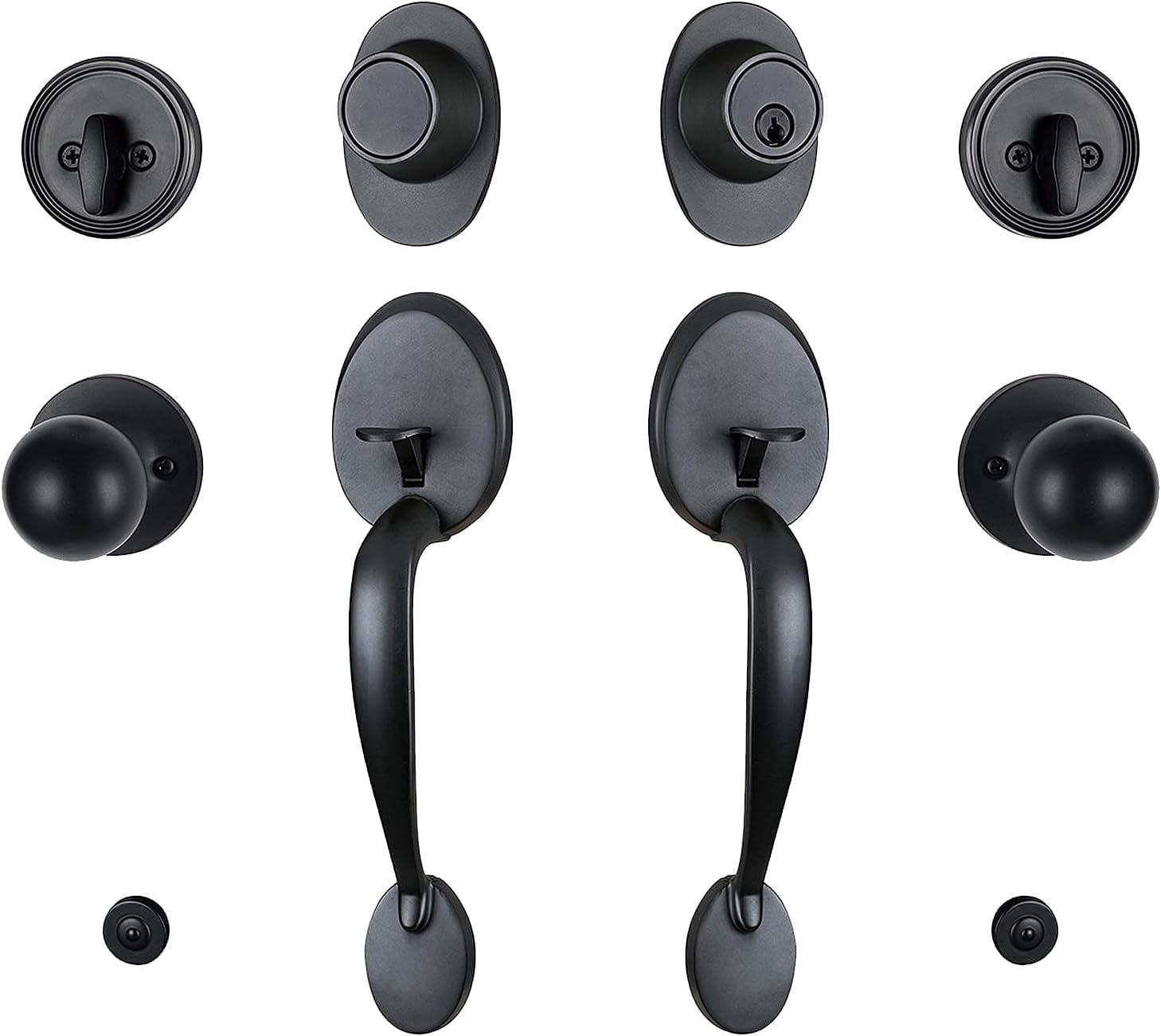 Iron Black Keyed Entry Door Handleset with Deadbolt and Knob Handle A85492