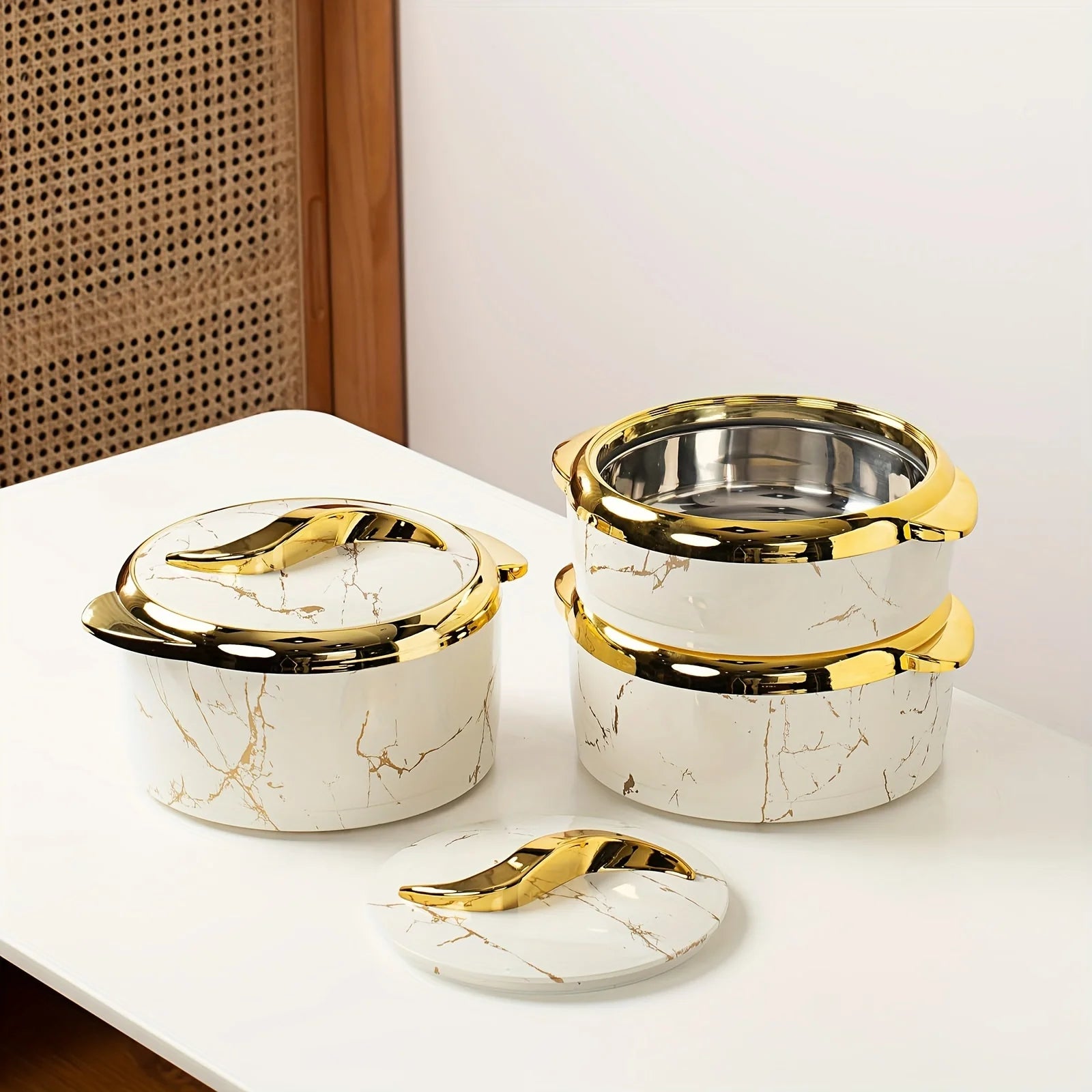 3pcs Insulated Stainless Steel Thermal Casserole Dish Set With Lids I22066