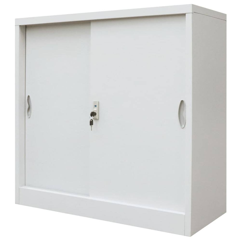 Gray Metal Office Cabinet with Sliding Doors W599