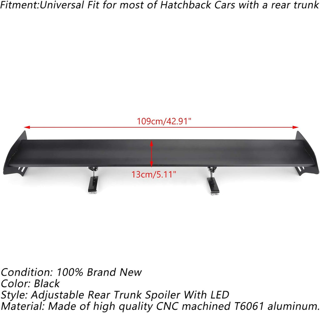 Universal Hatch Adjustable Aluminum Rear Trunk Wing Racing Spoiler With LED P597459