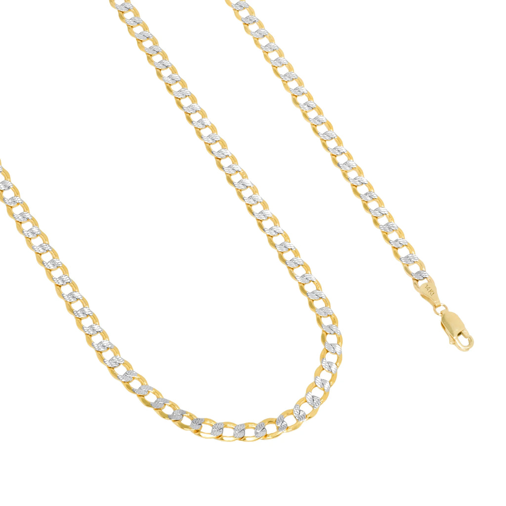 14k Yellow Gold Cuban Chain Diamond Cut Two Tone Bracelet K8525
