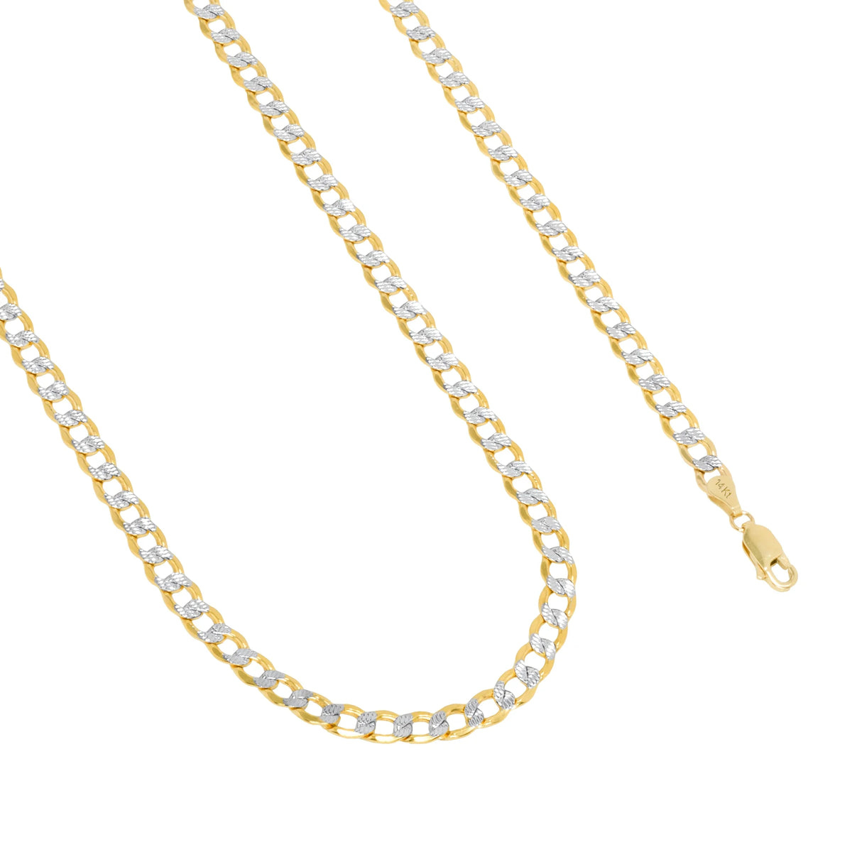 14k Yellow Gold Cuban Chain Diamond Cut Two Tone Bracelet K8525