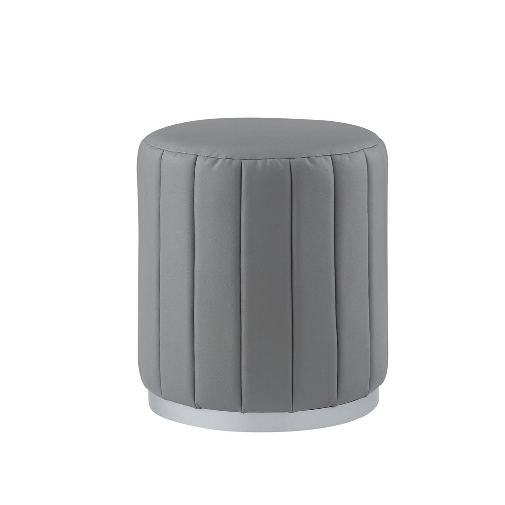 Grey/Silver Leather Round Ottoman W28198
