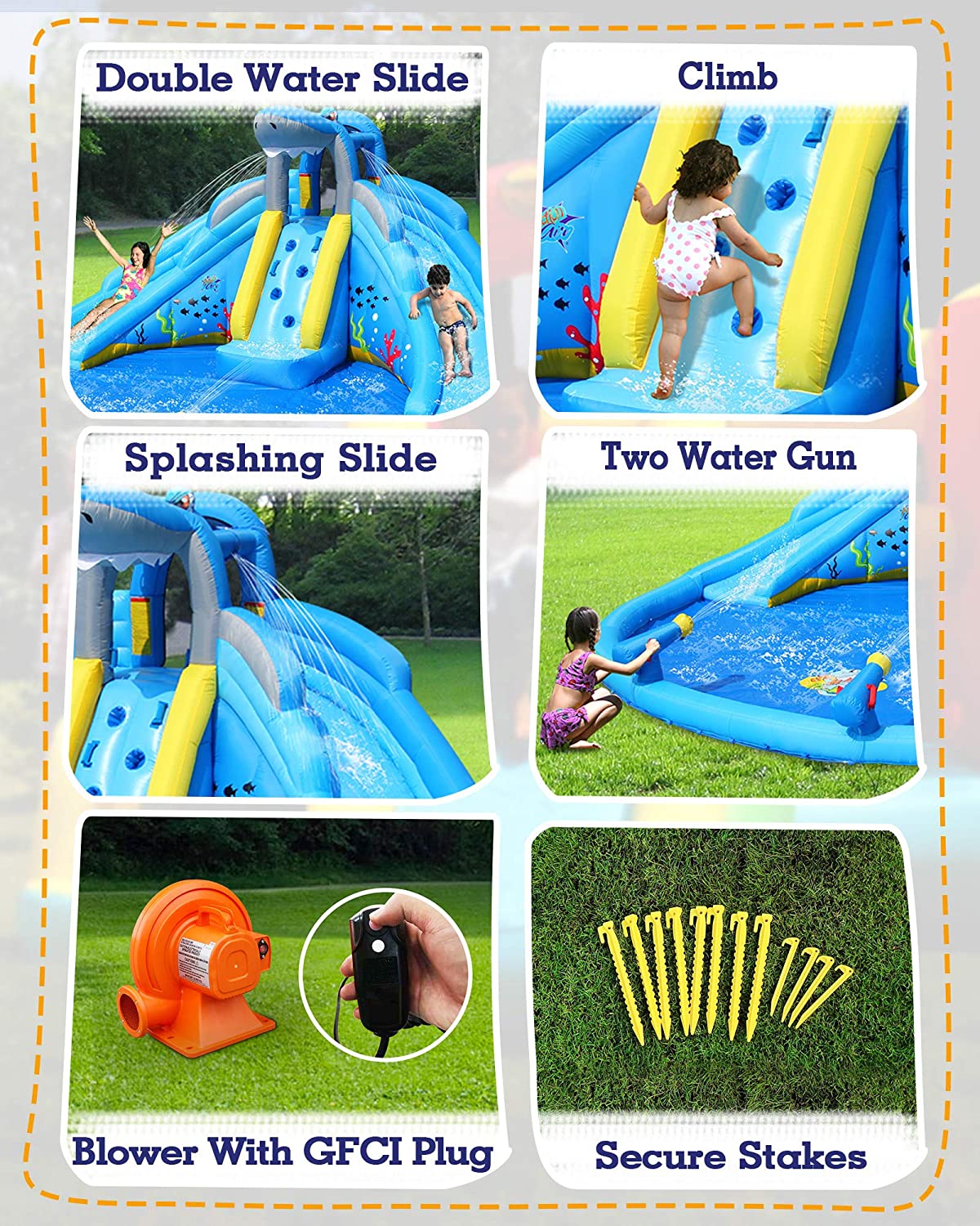Inflatable Water Slide Double Waterslides Shark Theme Water Park V726660