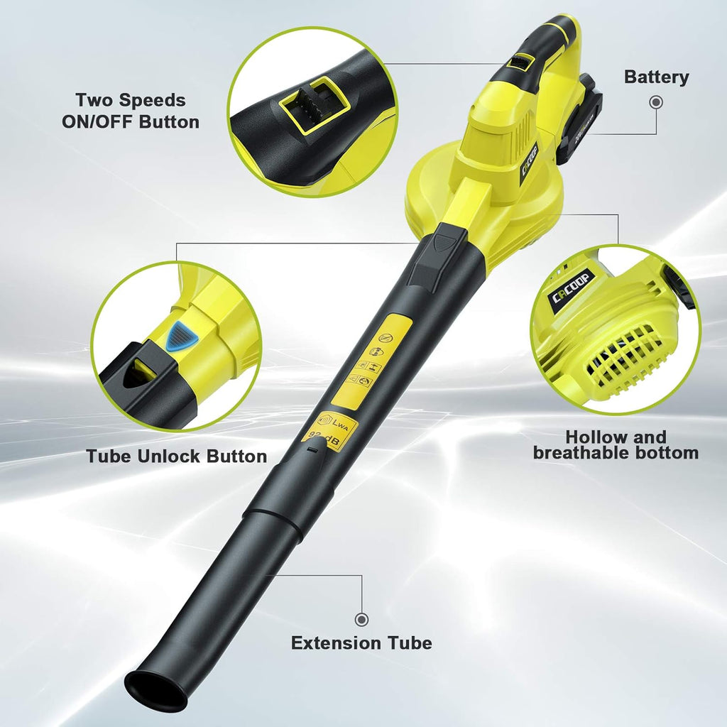 Cordless Leaf Blower with Battery, 2 Speed, Extendable, Lightweight Portable, 20V MAX, Pack of 2 W474
