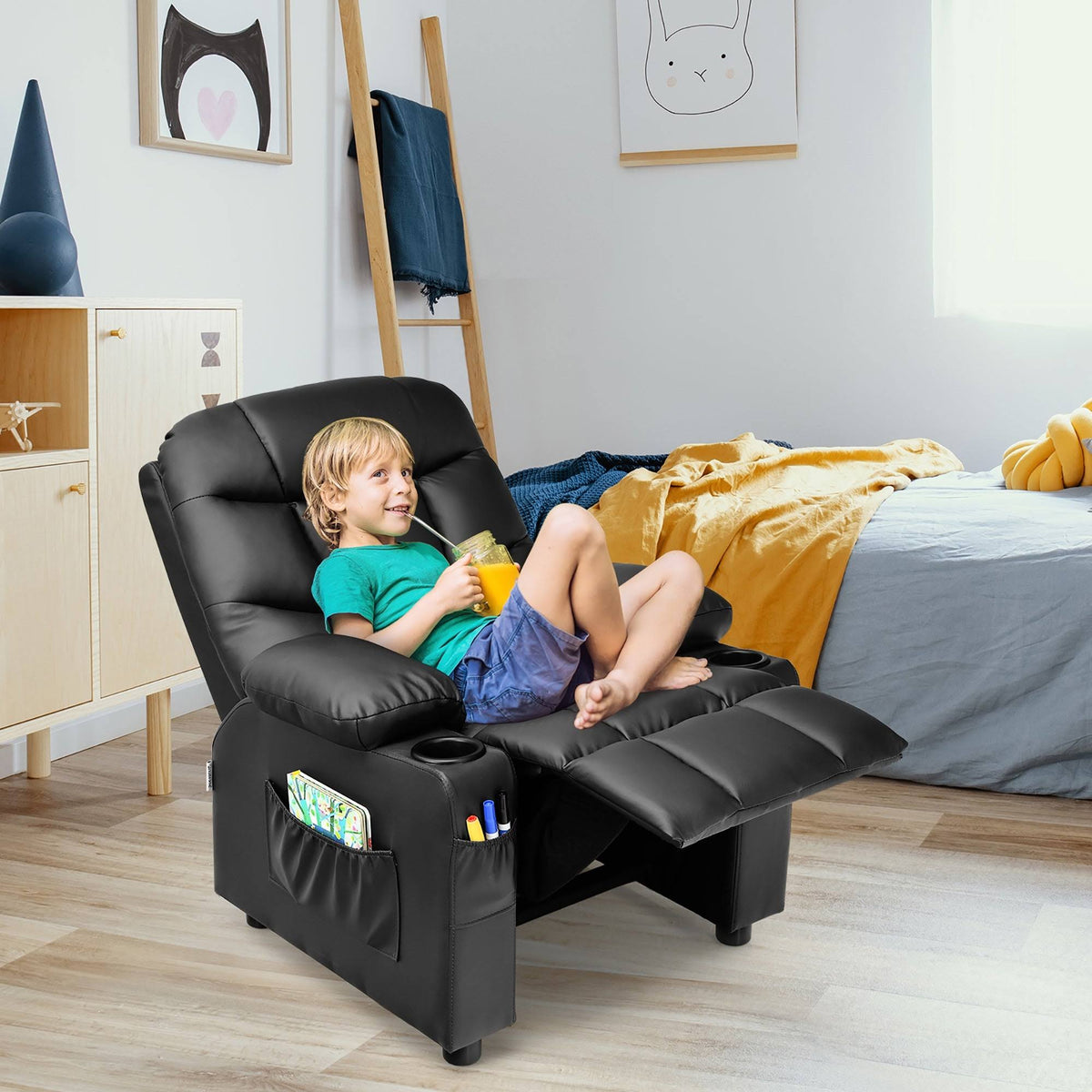 Blue PU Leather Kids Recliner Chair with Cup Holders Z631