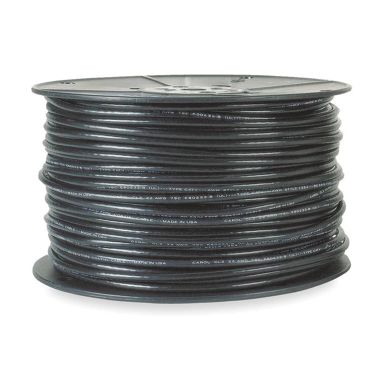 Coaxial Cable, RG6/U, 18AWG, 500 Ft, Black W5199