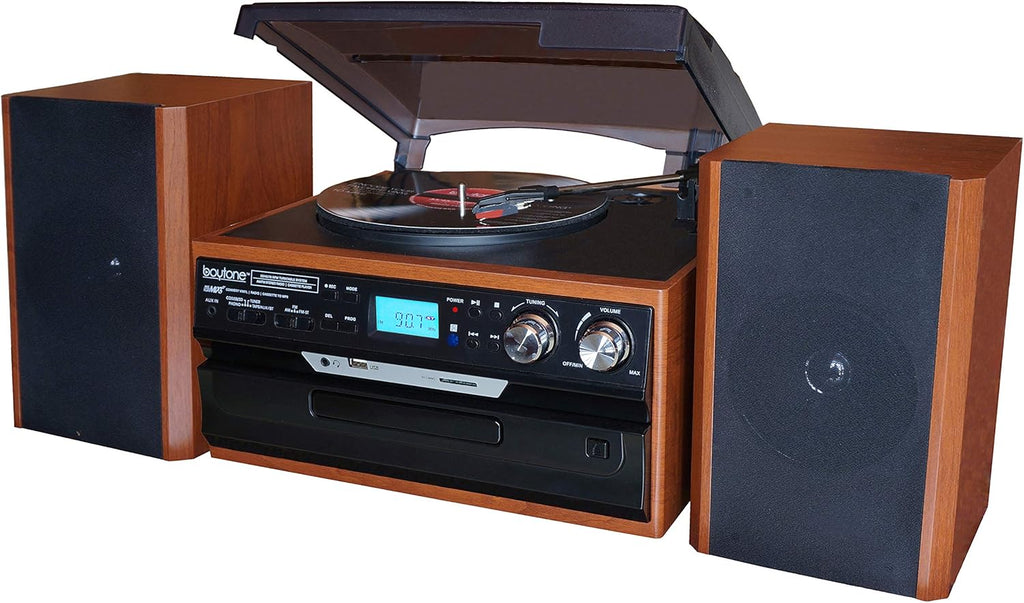 Bluetooth Record Player Turntable with AM/FM Radio, CD/Cassette Player, 2 Stereo Speakers D469