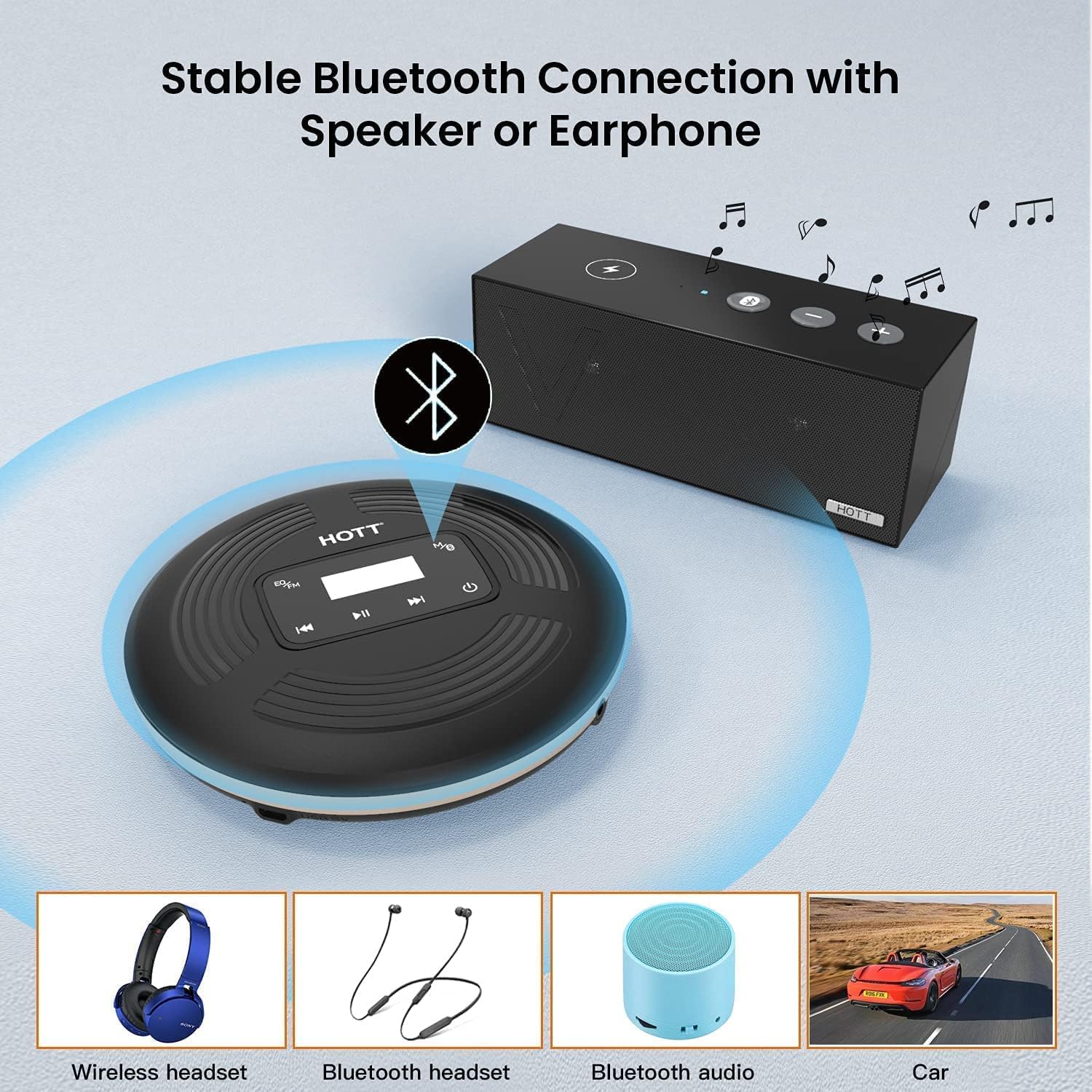 Portable CD Player with Bluetooth 5.0 and AUX Output, Black M74321