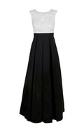 IVORY BLACK Pleated Embroidered Mesh Taffeta Dress X2515