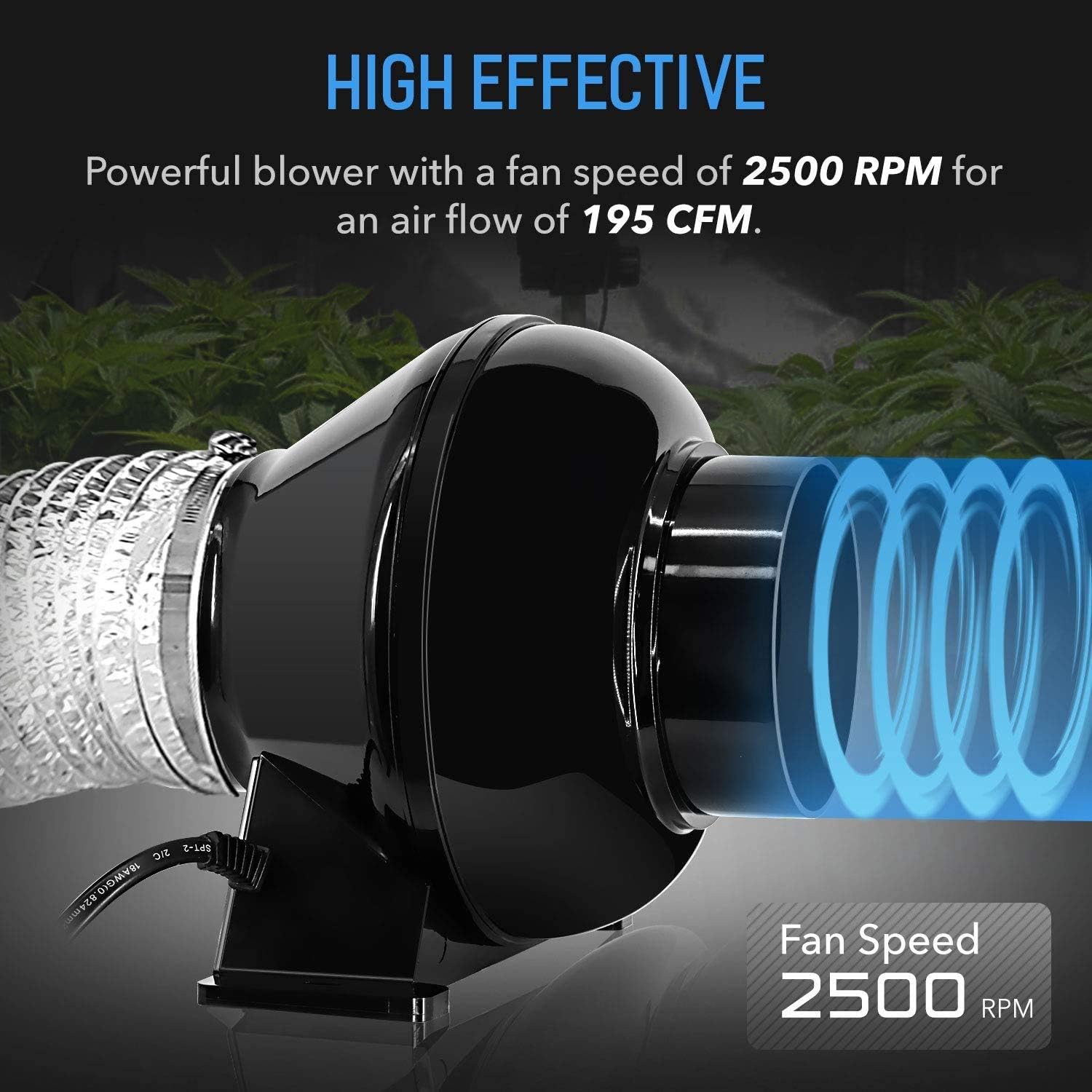 4 Inch 195 CFM Inline Vent Blower with Carbon Filter and 8 Feet Ducting Combo Q9161