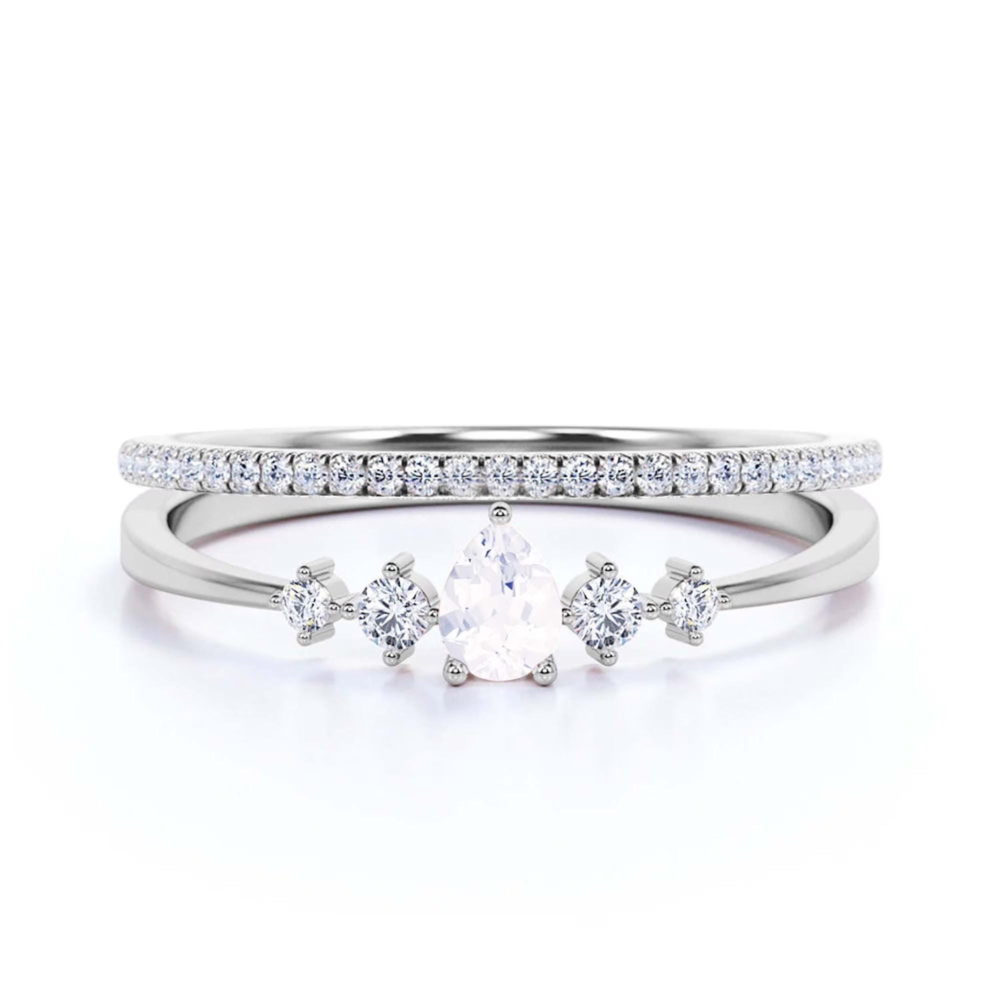 1.55 Carat Pear Diamond Moissanite Engagement Ring in 10k Solid White Gold N871