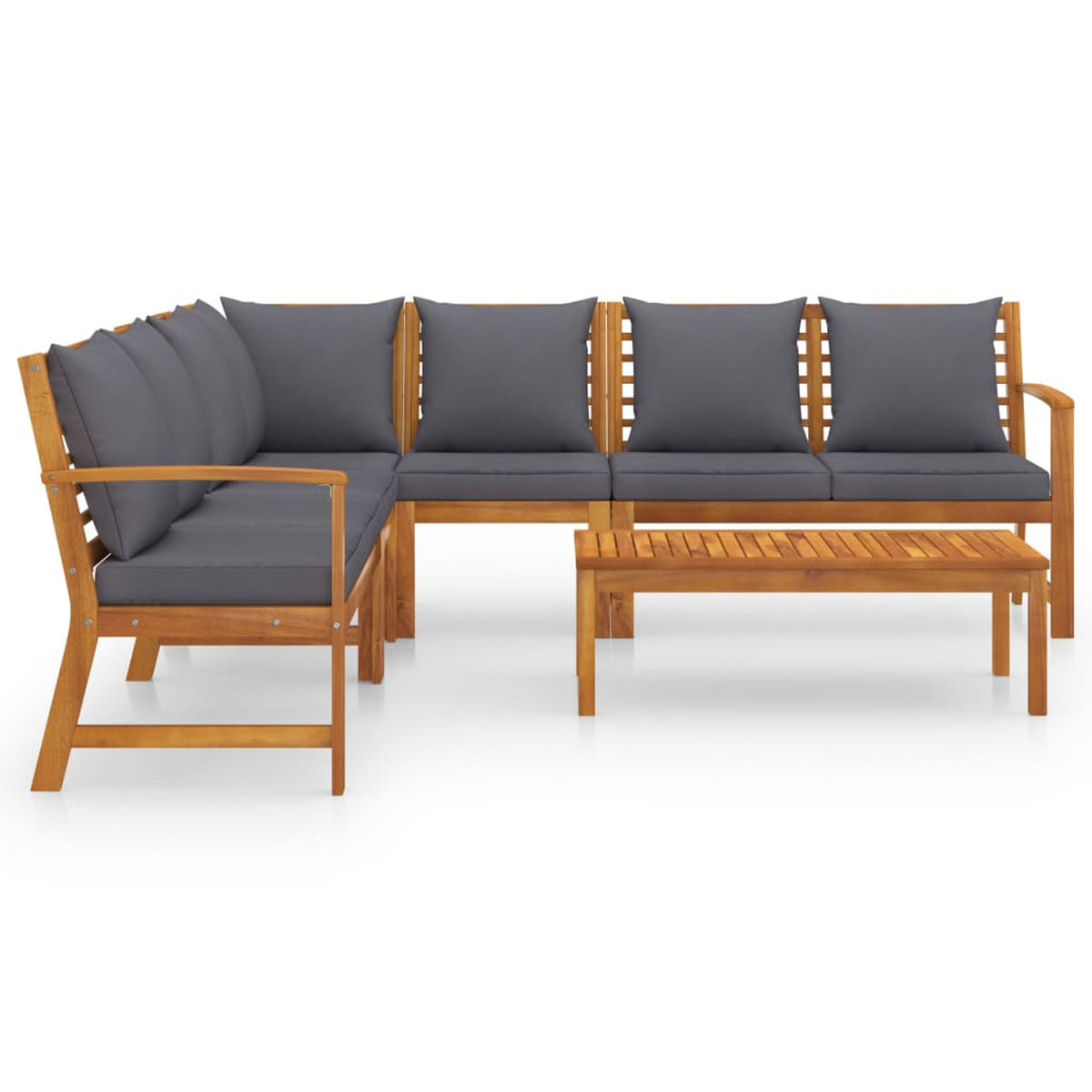 6 Piece Patio Lounge Set with Cushions Acacia Wood Outdoor Sectional Set I7897