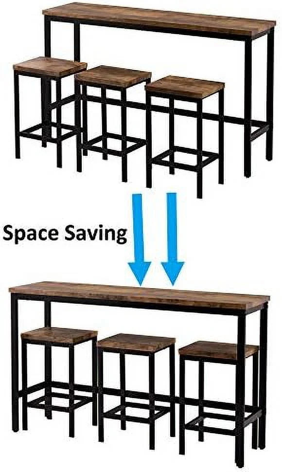 4-Piece Counter Height Dining Table Set with 2 Drawers and 3 Leather Padded Stools U35044