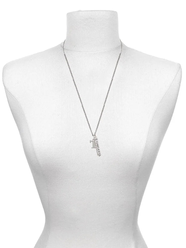 Silvertone Bar Charm Necklace, 23" K8351