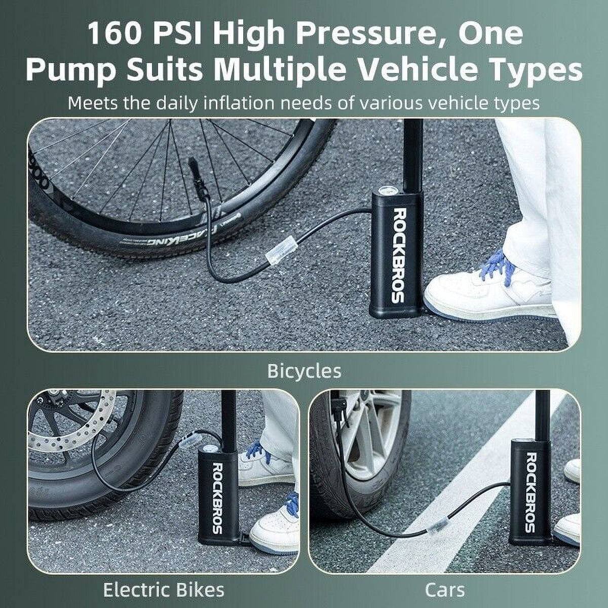 160psi High-Pressure Bike Floor Pump with Gauge Y555