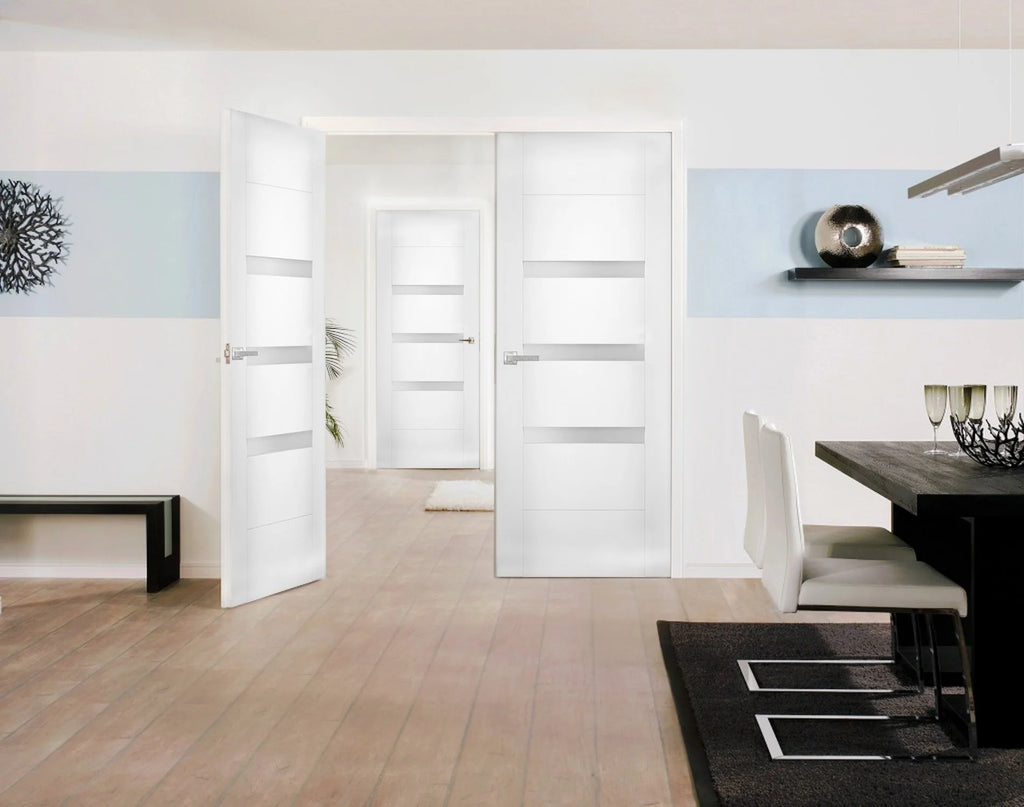 Solid French Double Doors 48 x 80 inches Opaque Glass Wood Solid Panel Frame O305041