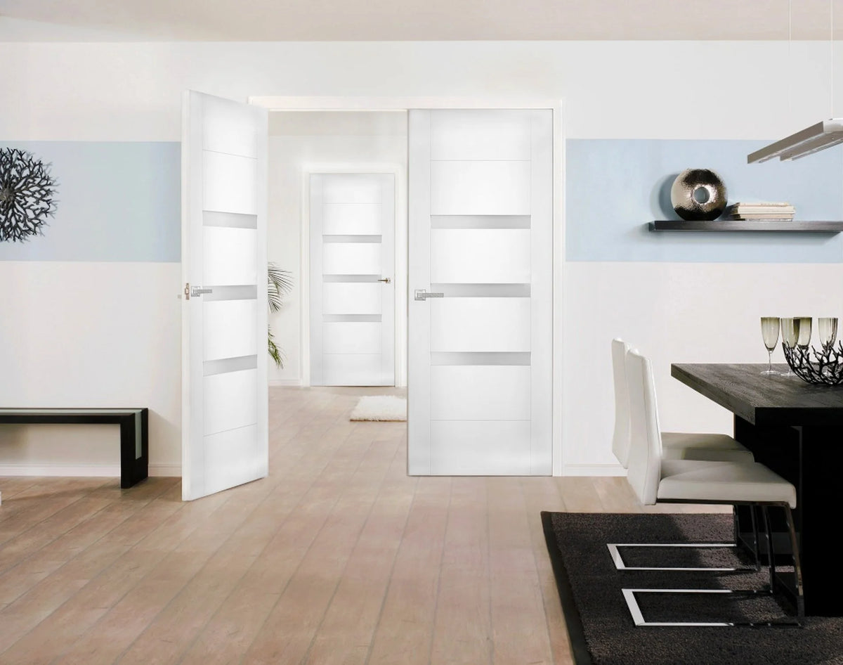 Solid French Double Doors 48 x 80 inches Opaque Glass Wood Solid Panel Frame O305041