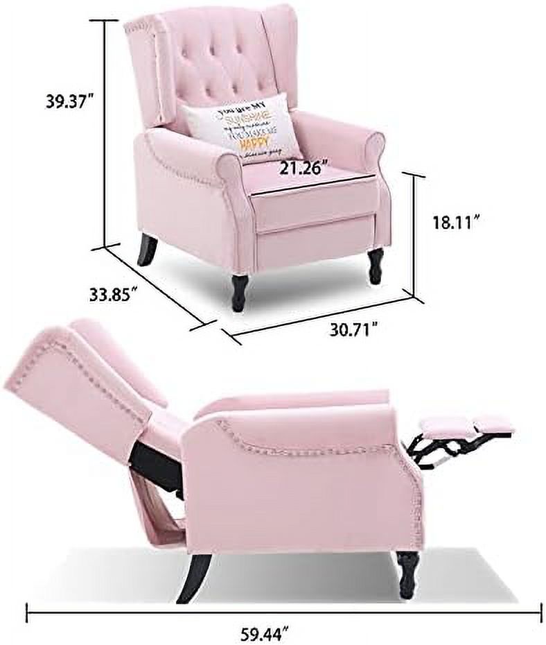 Pink Velvet Push Back Recliner Wingback Arm Chair L4097