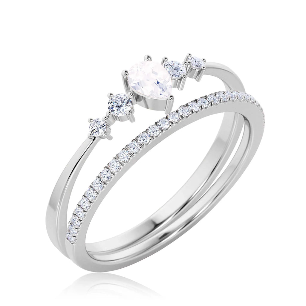 1.55 Carat Pear Diamond Moissanite Engagement Ring in 10k Solid White Gold N871