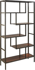Industrial Geometric 5 Shelf Bookcase, Brown and Black Pack of 2 B88549