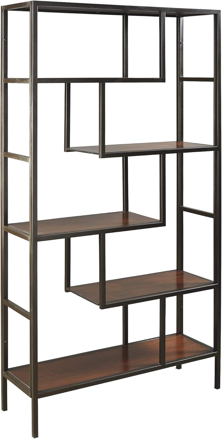 Industrial Geometric 5 Shelf Bookcase, Brown and Black Pack of 2 B88549