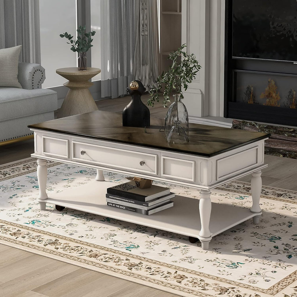 Wood Coffee Table with Drawer and Storage Shelf, Caster Wheels, Retro, Espresso G57574